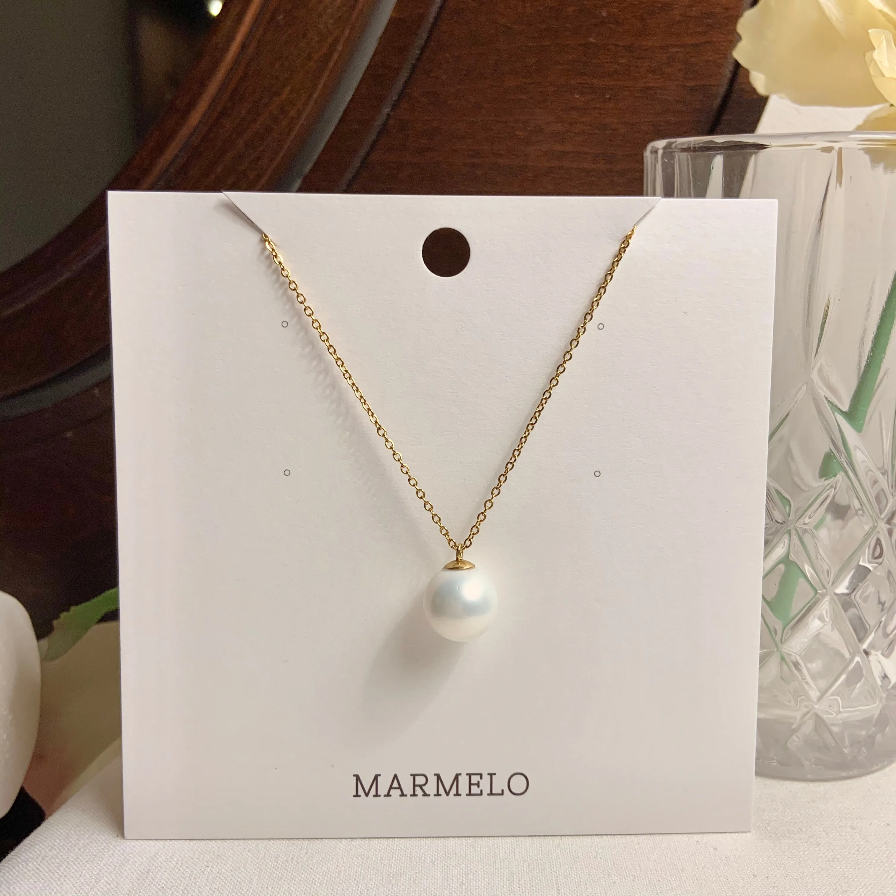 Big Pearl   Thick   Thin 18K Gold Plated Flat Snake Chain Layered Necklace Set