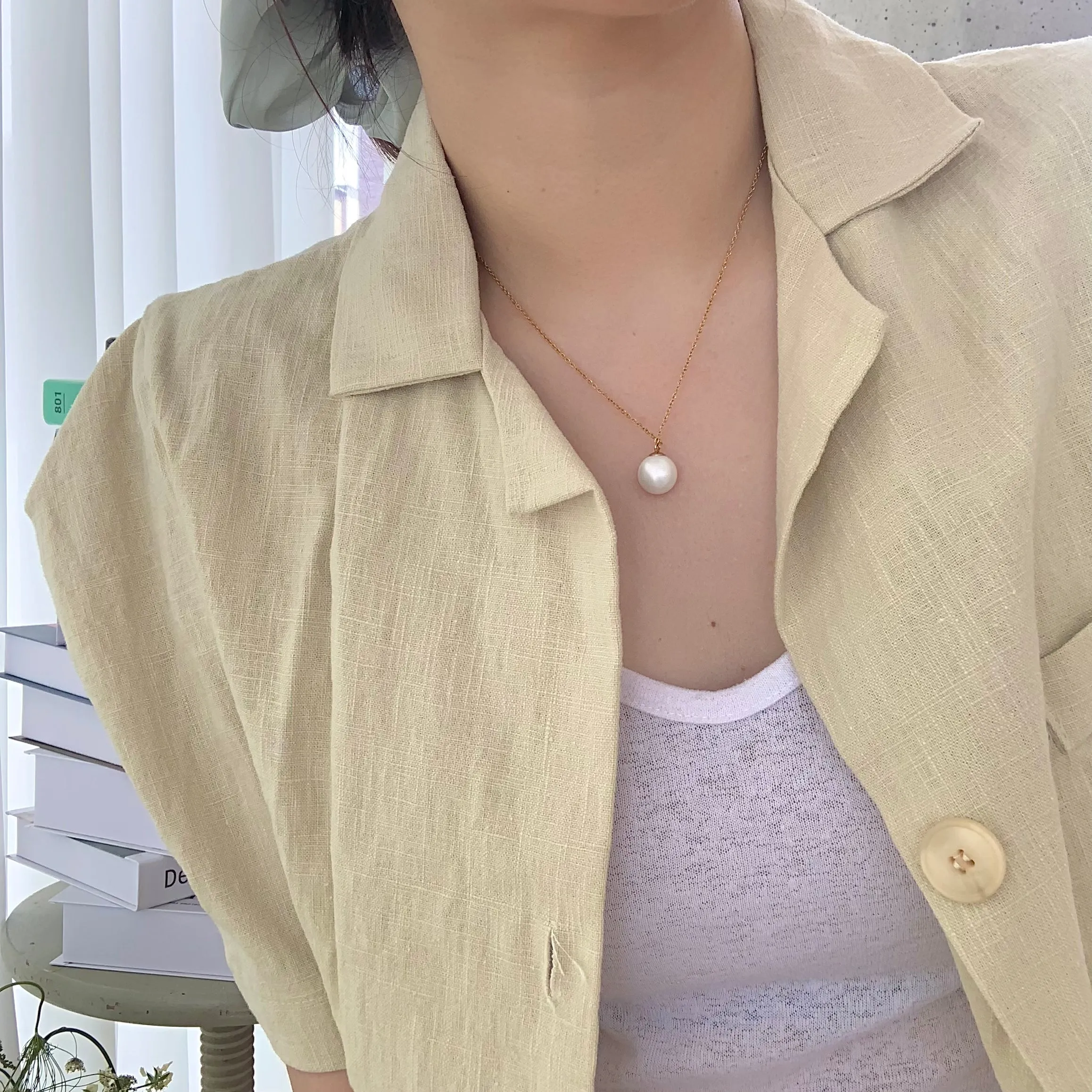 Big Pearl   Thick   Thin 18K Gold Plated Flat Snake Chain Layered Necklace Set