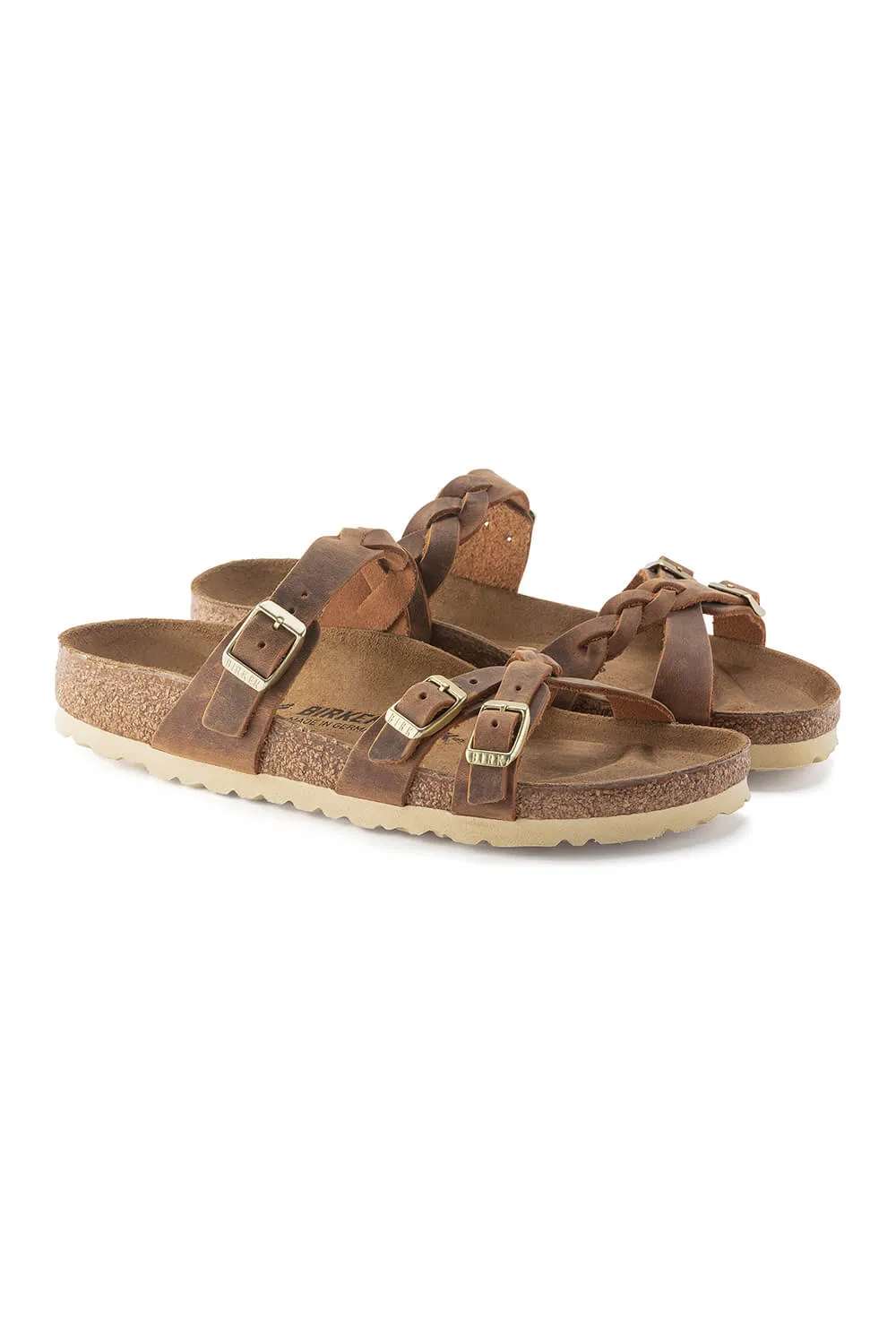 Birkenstock Franca Oiled Leather Braided Sandals for Women in Cognac | 1024052