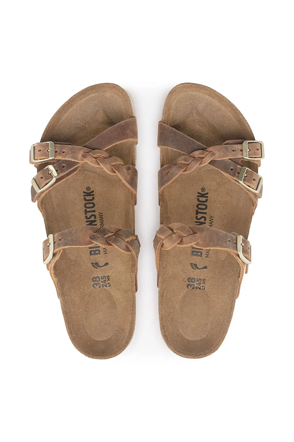 Birkenstock Franca Oiled Leather Braided Sandals for Women in Cognac | 1024052