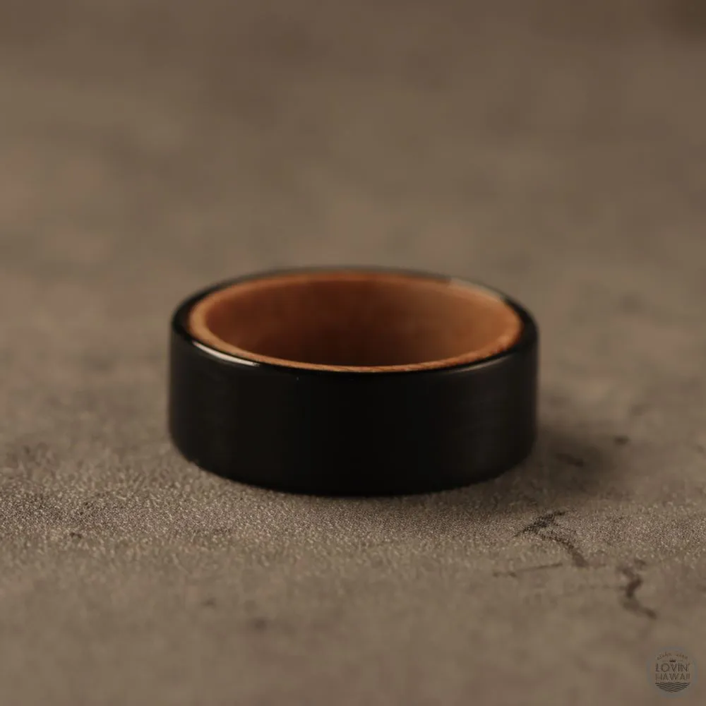 Black Brushed Surface Design Tungsten Ring With Wood Inlaid (8mm Width)