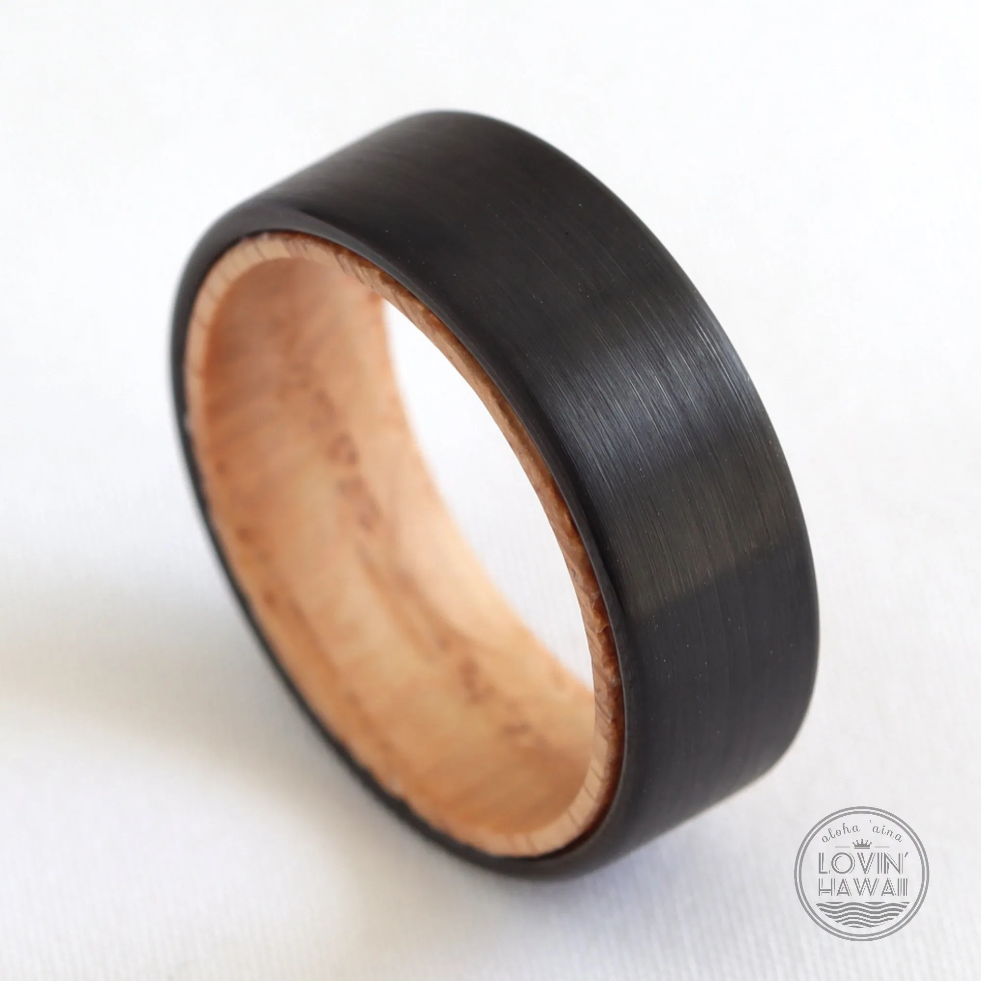 Black Brushed Surface Design Tungsten Ring With Wood Inlaid (8mm Width)
