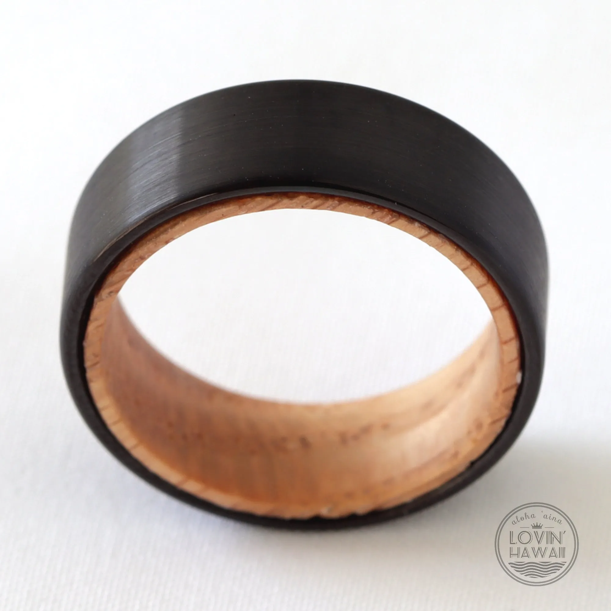 Black Brushed Surface Design Tungsten Ring With Wood Inlaid (8mm Width)