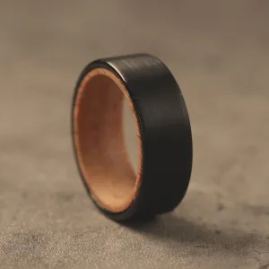 Black Brushed Surface Design Tungsten Ring With Wood Inlaid (8mm Width)