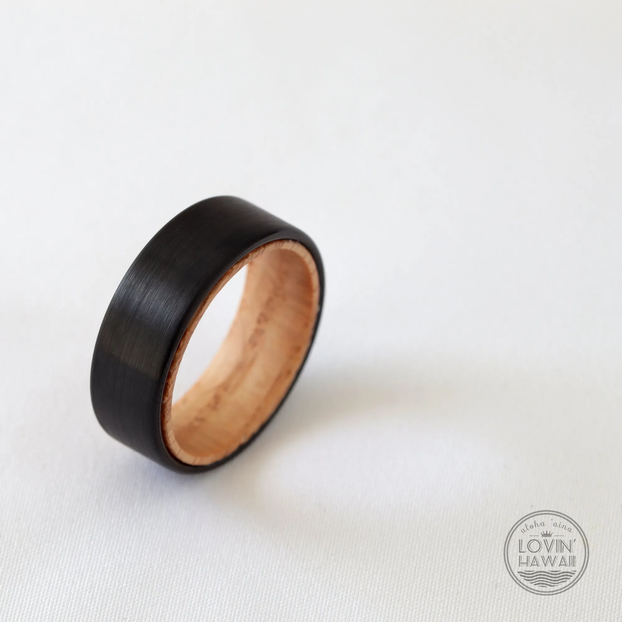 Black Brushed Surface Design Tungsten Ring With Wood Inlaid (8mm Width)