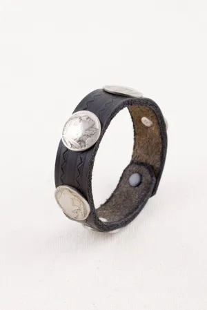 Black Buffalo Nickel Leather Snap Bracelets (Narrow)