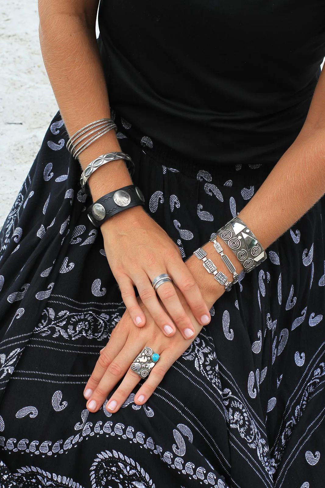 Black Buffalo Nickel Leather Snap Bracelets (Narrow)