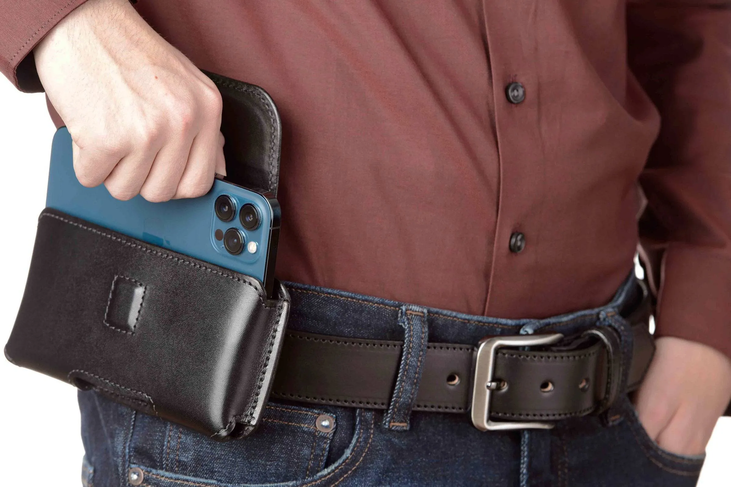 Black Deluxe Leather Horizontal Cellphone Holster Case