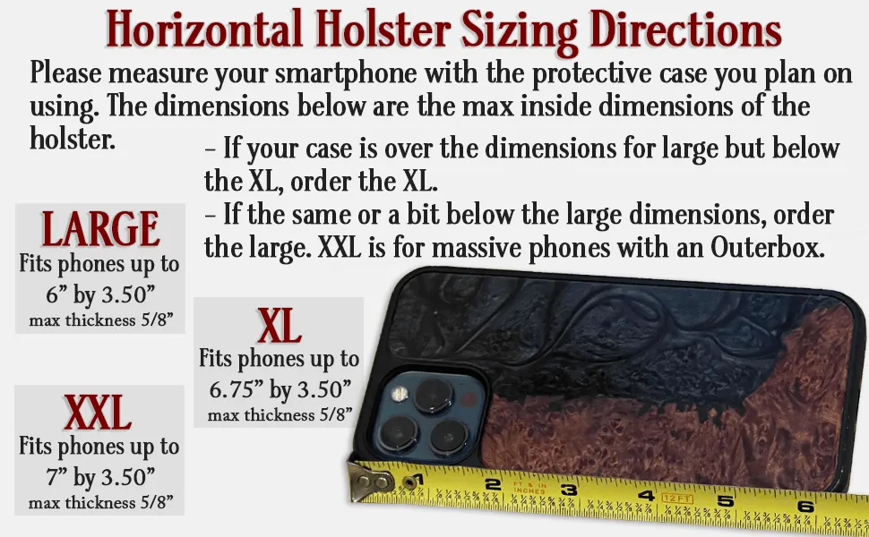 Black Deluxe Leather Horizontal Cellphone Holster Case