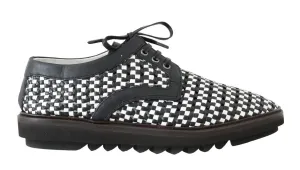 Black White Woven Leather Casual Shoes