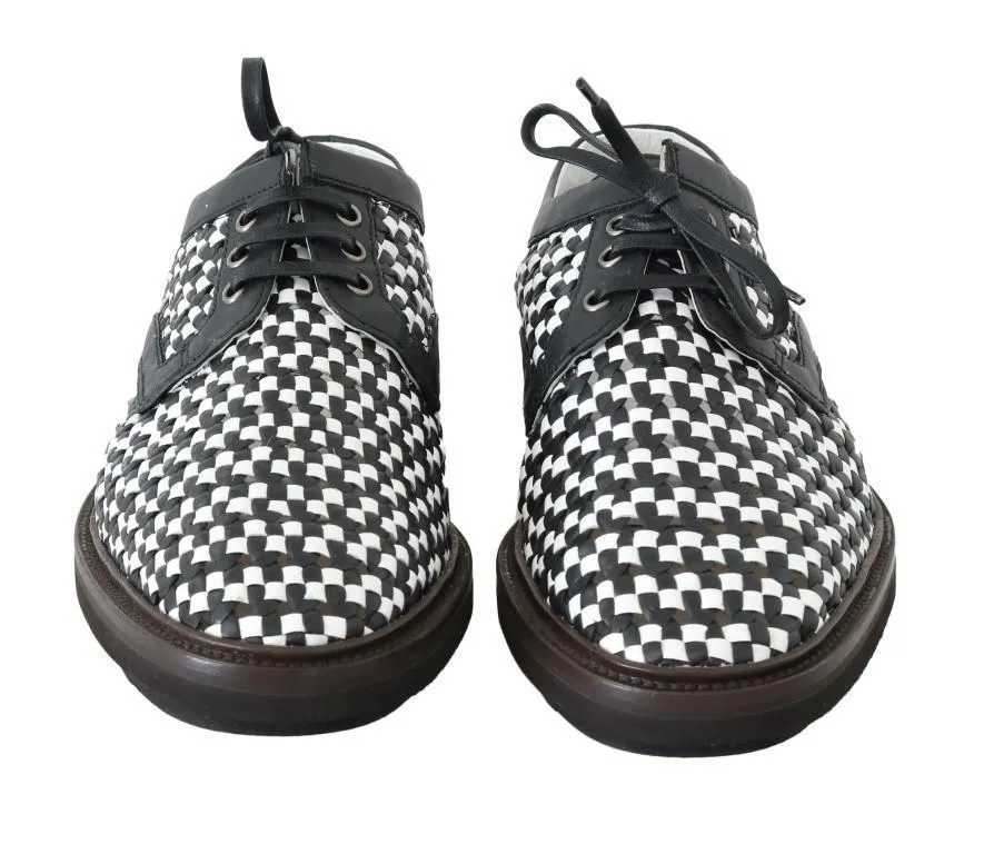 Black White Woven Leather Casual Shoes