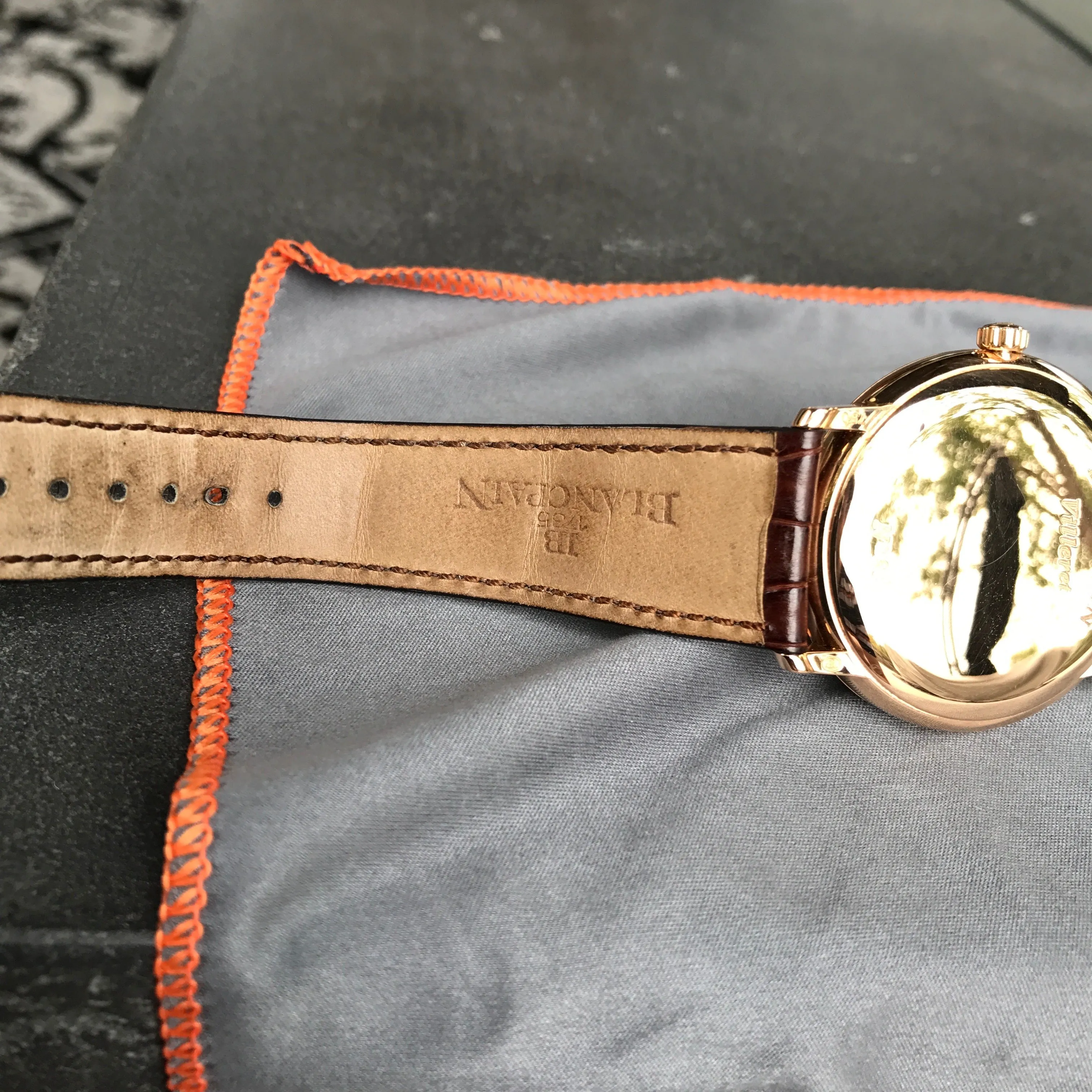 Blancpain Villeret Retrograde Seconds Ultra Slim 4063 18K Rose Gold Leather Automatic Silver Wristwatch