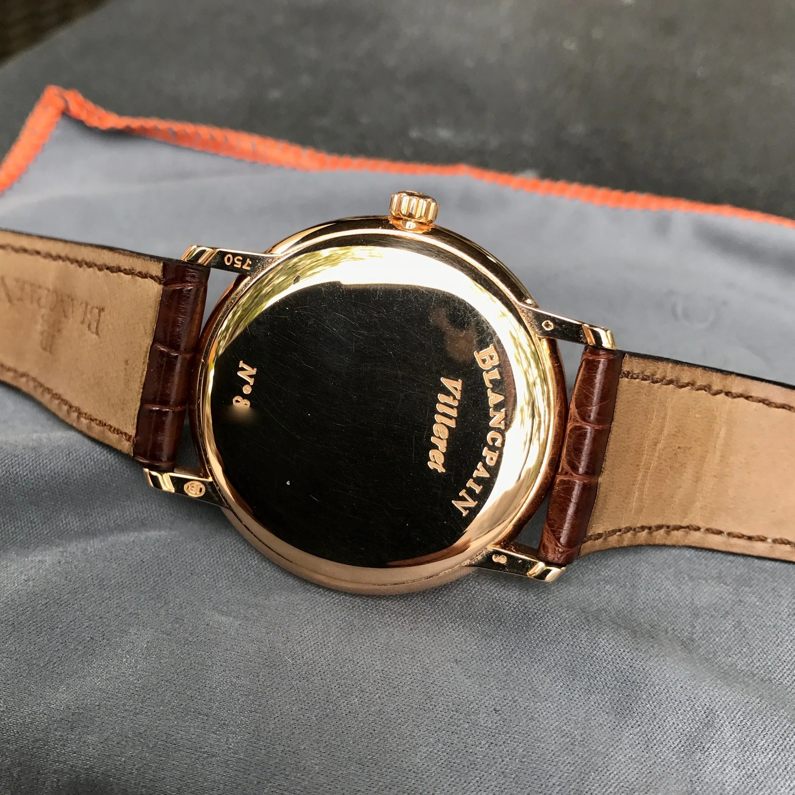 Blancpain Villeret Retrograde Seconds Ultra Slim 4063 18K Rose Gold Leather Automatic Silver Wristwatch