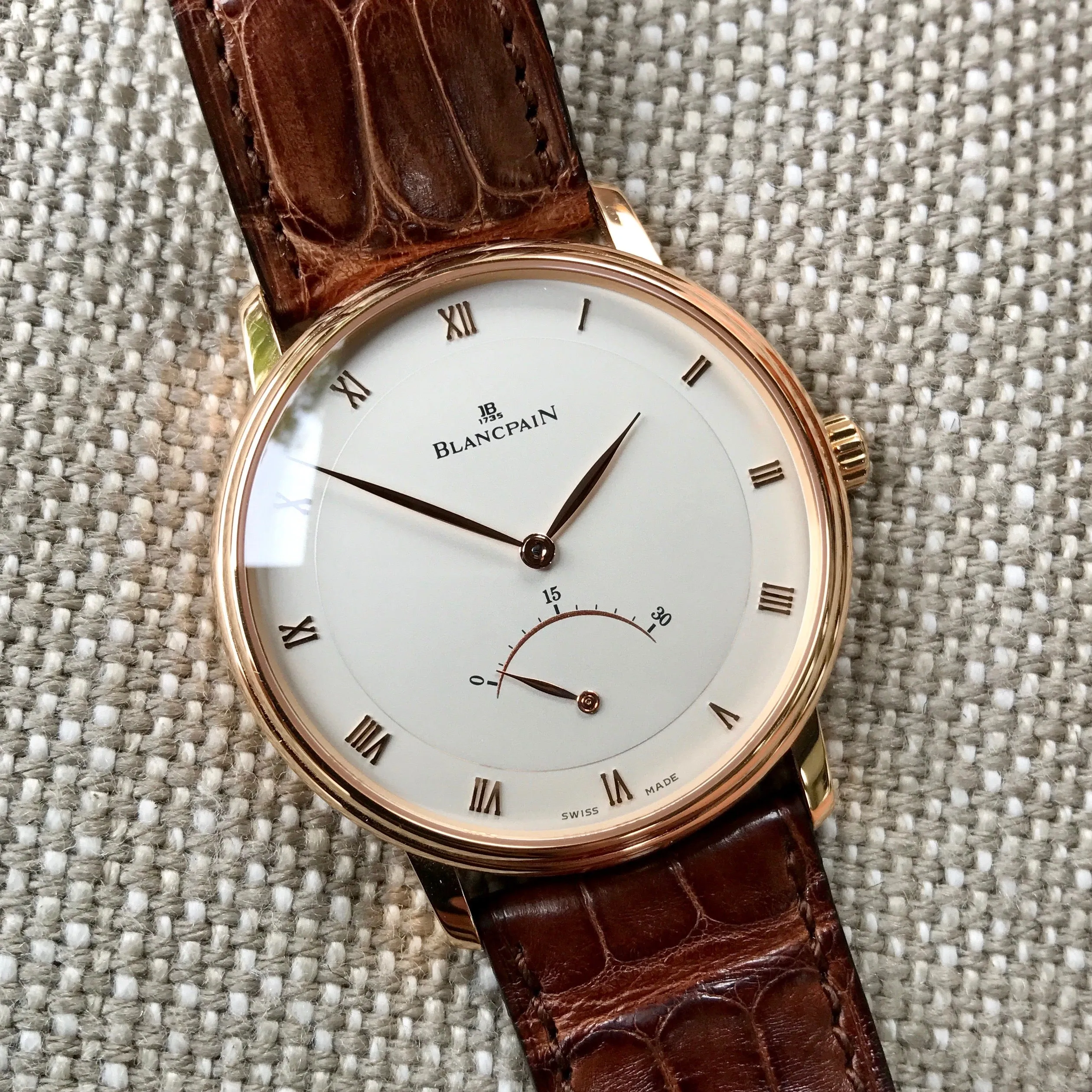 Blancpain Villeret Retrograde Seconds Ultra Slim 4063 18K Rose Gold Leather Automatic Silver Wristwatch