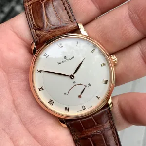 Blancpain Villeret Retrograde Seconds Ultra Slim 4063 18K Rose Gold Leather Automatic Silver Wristwatch