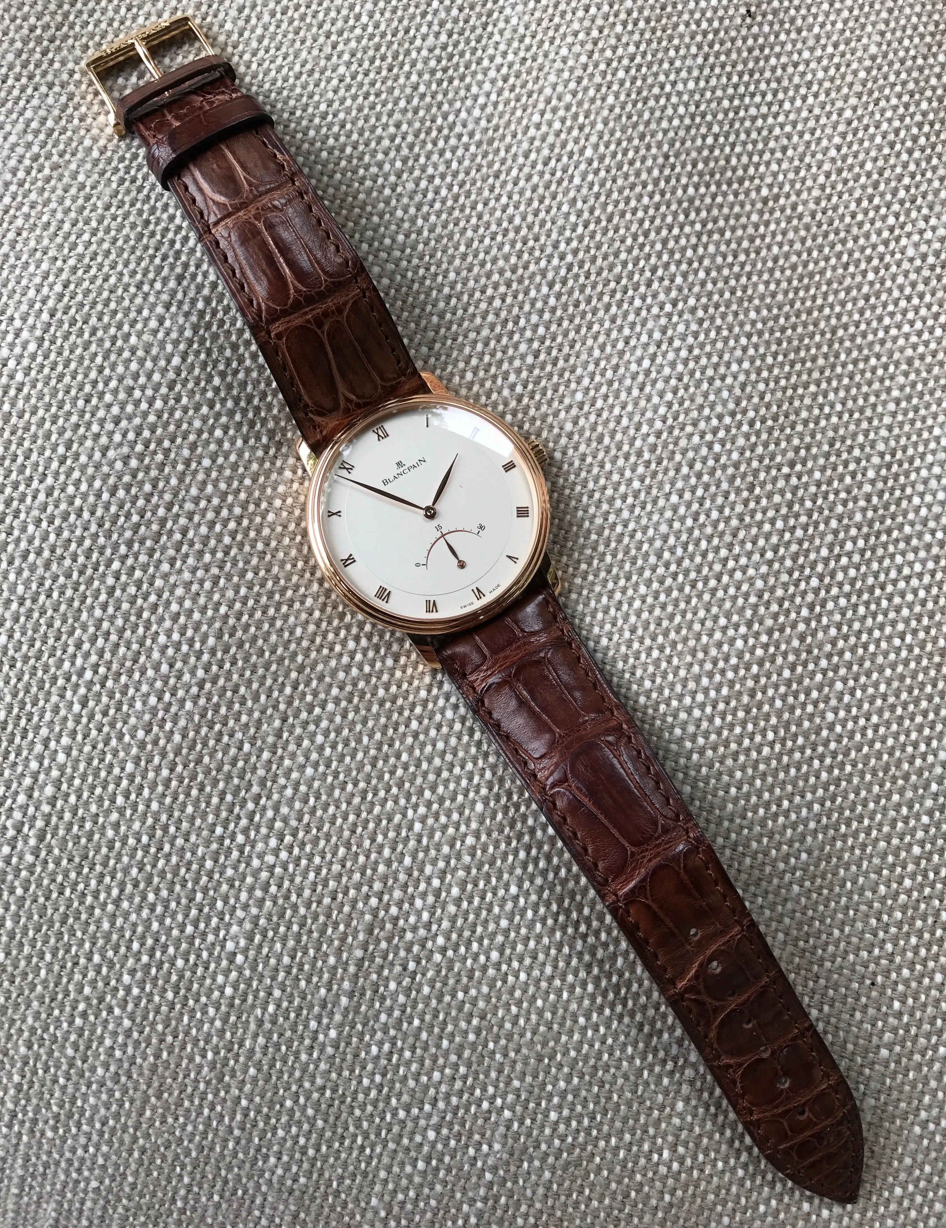 Blancpain Villeret Retrograde Seconds Ultra Slim 4063 18K Rose Gold Leather Automatic Silver Wristwatch