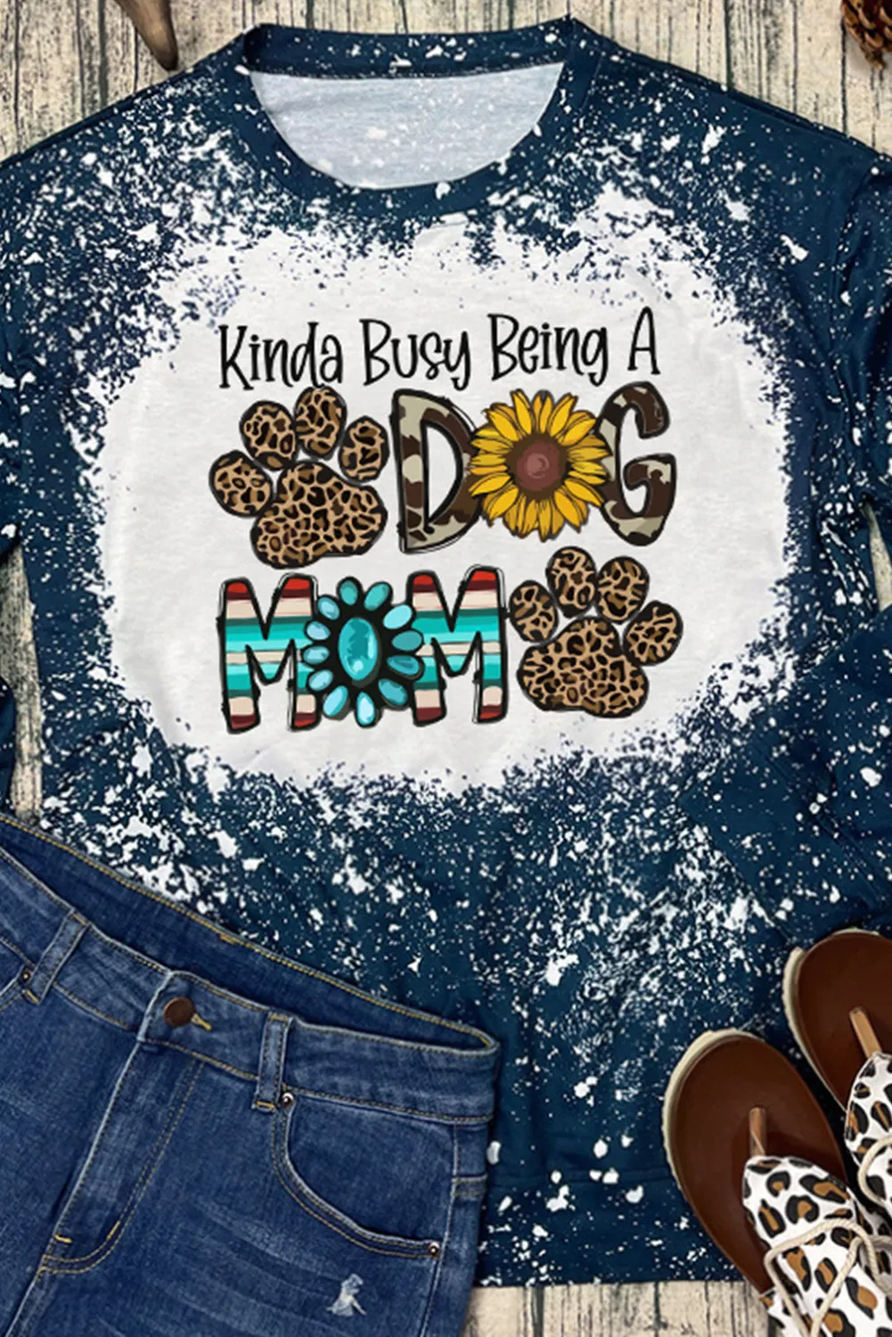 Blue Dog Mom Fashion Element Graphic Bleached Pullover