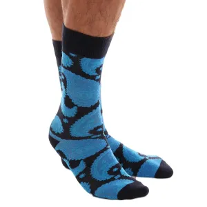 Blue Paisley Mens Colorful Crew Socks - Premium Cotton Fun socks with Soft Elastic - 3 Pack Bundle