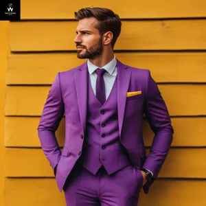 Bold Purple 3-Piece Suit with Notch Lapel – Tailored Slim Fit for a Striking Look