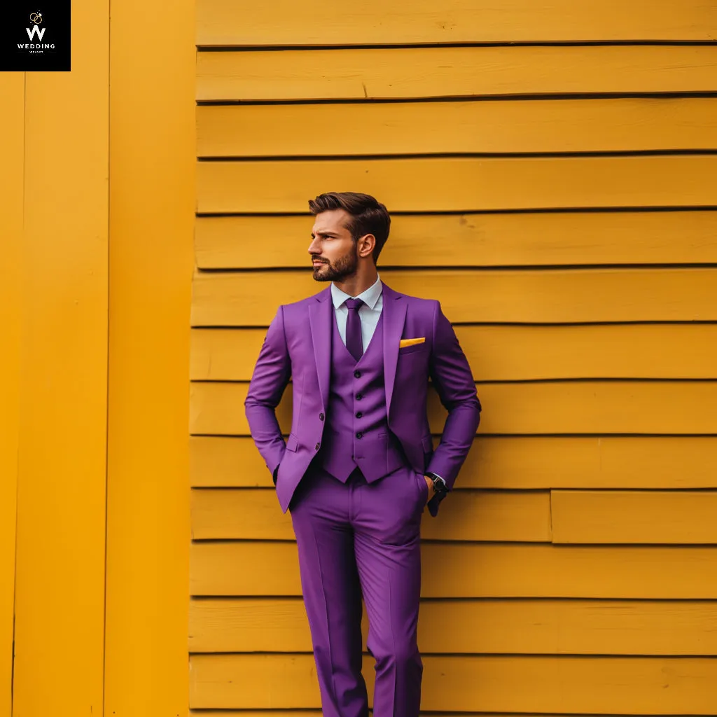 Bold Purple 3-Piece Suit with Notch Lapel – Tailored Slim Fit for a Striking Look