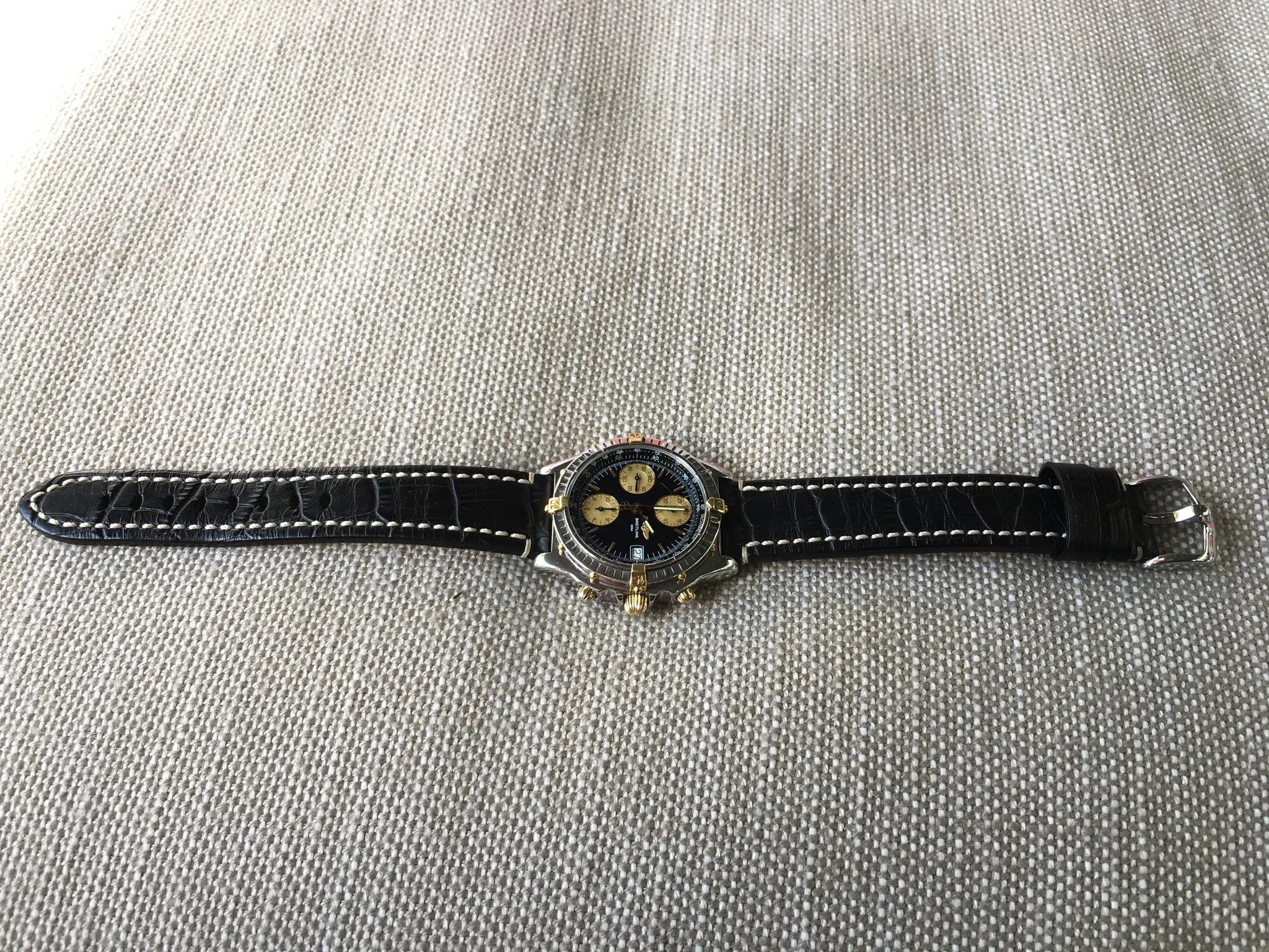 Breitling Chronomat B13050.1 Chronograph Two Tone Steel Gold Black Automatic Wristwatch