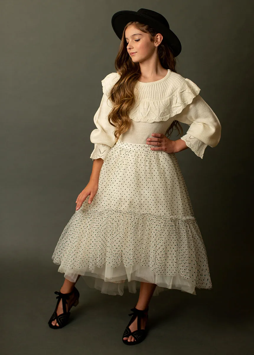 Brigitte Skirt in Cream Black Dot