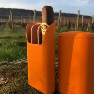 Brizard and Co. The "Show Band" 3 Cigar Case - Orange Leather