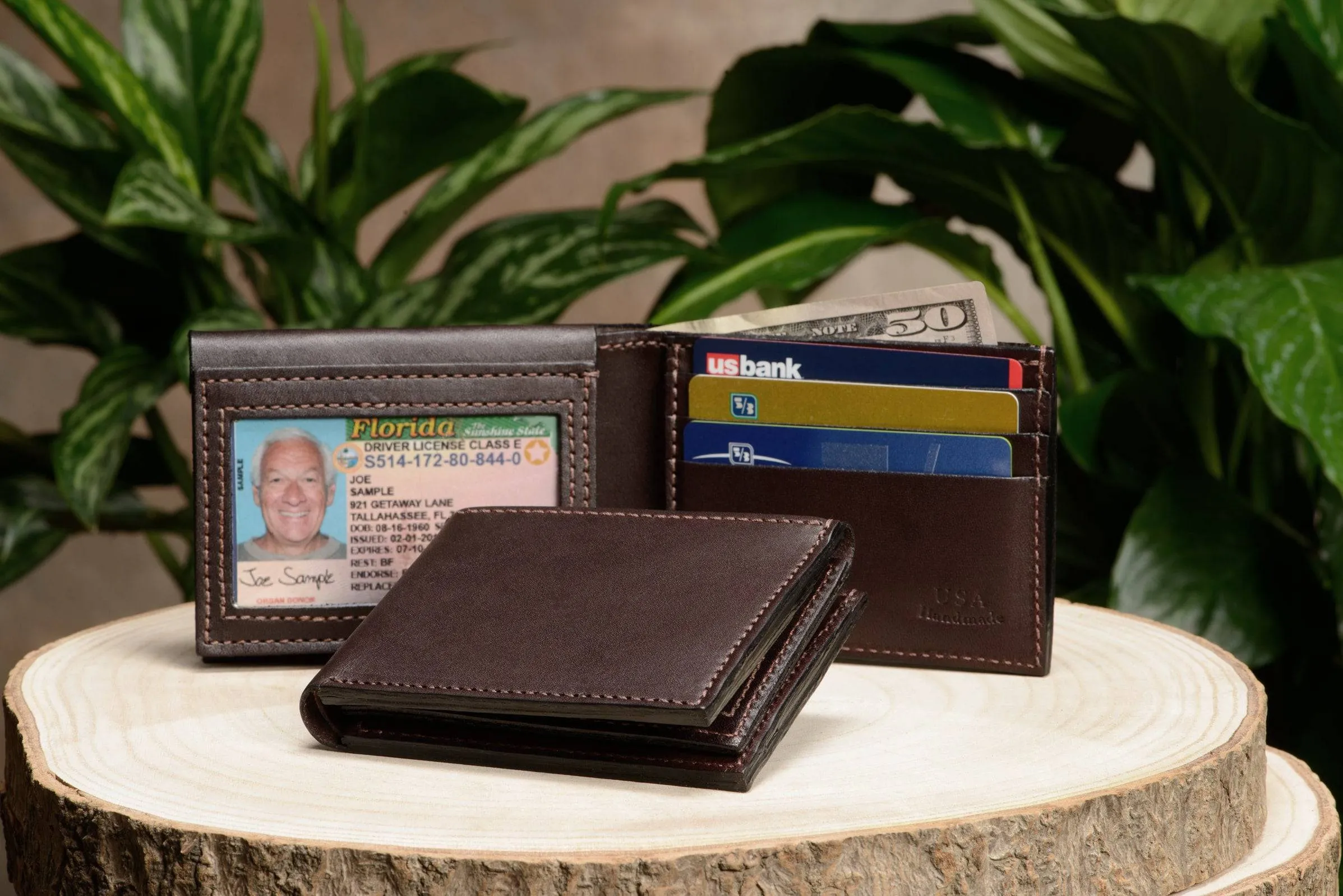 Brown Premium Leather Bifold Wallet With Flip Up ID Window