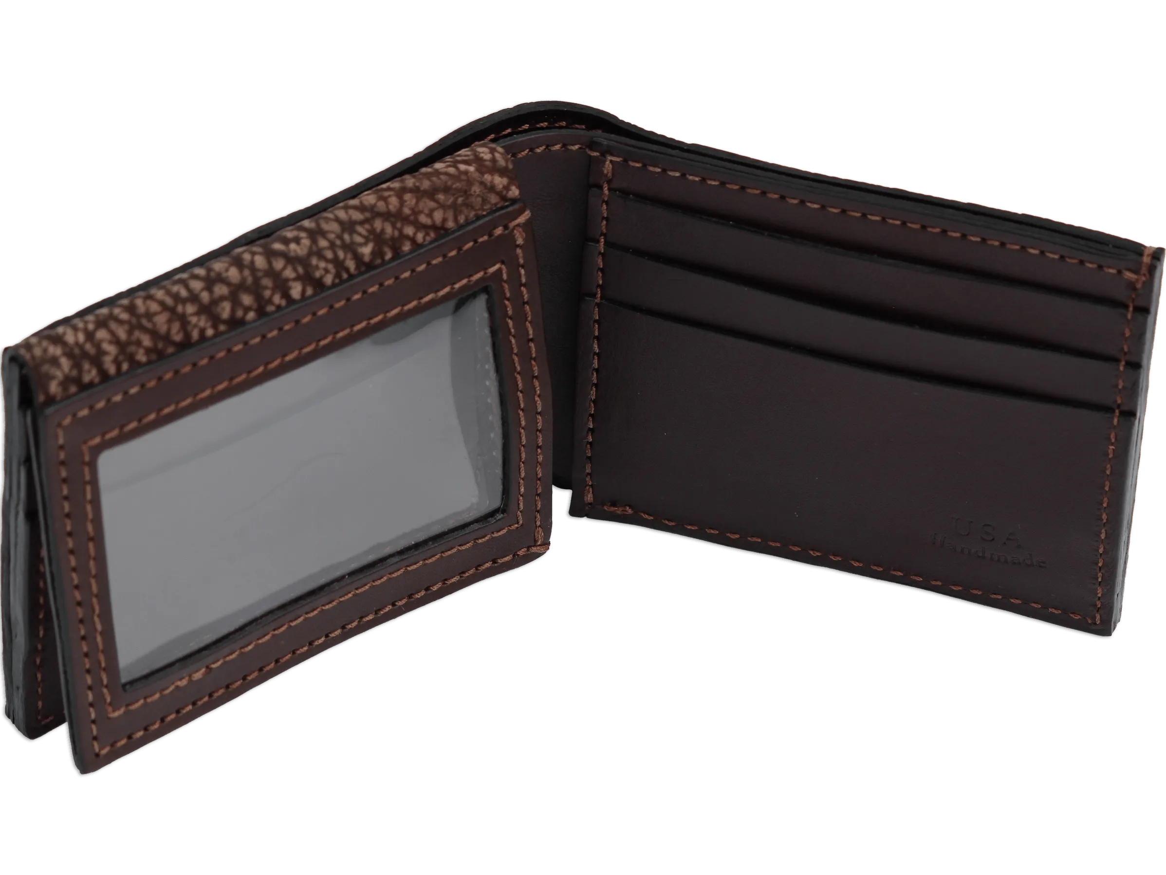 Brown Suede Shark Luxury Designer Exotic Bifold Wallet With Flip Up ID Window