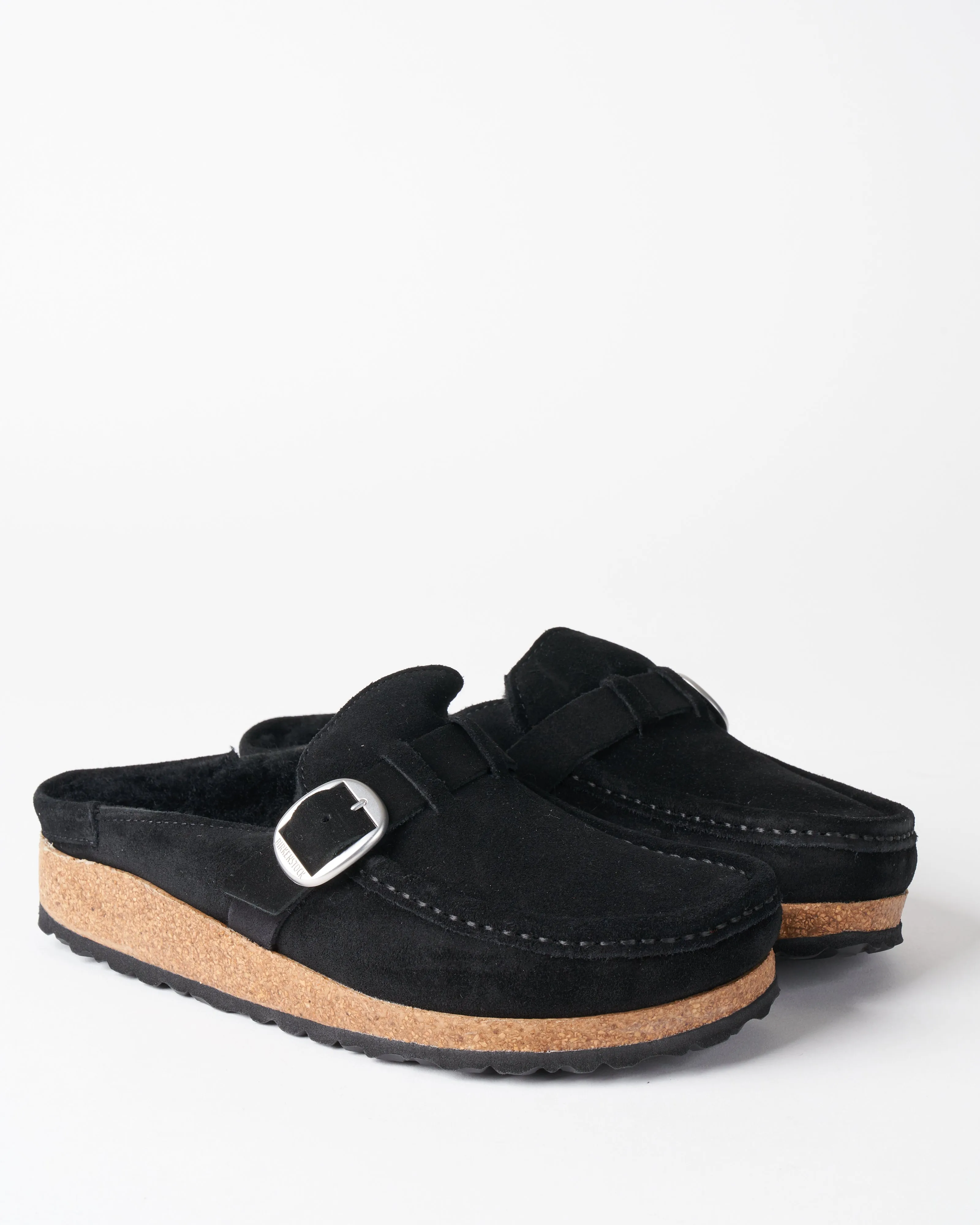buckley shearling mule - black suede/black shearling