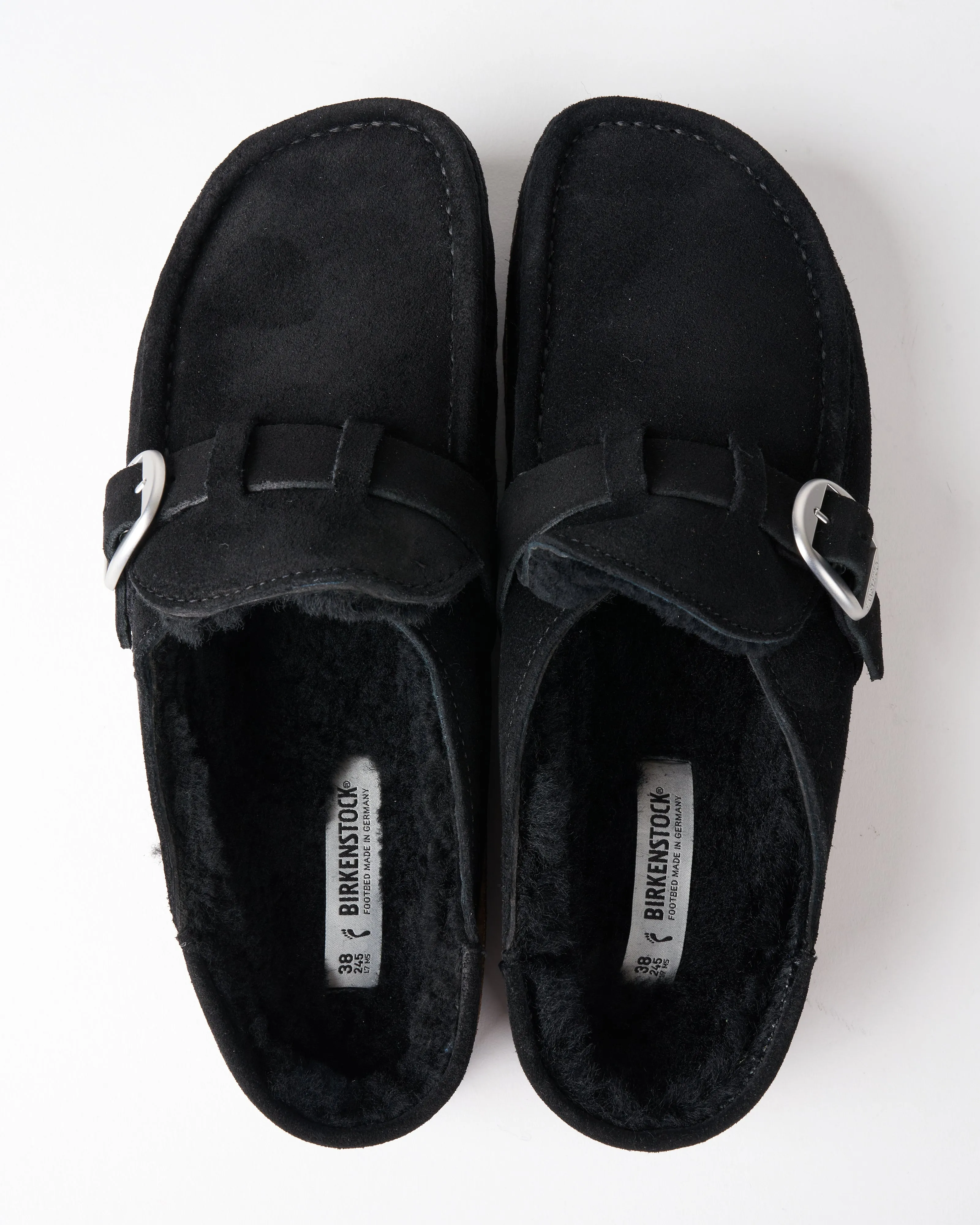 buckley shearling mule - black suede/black shearling