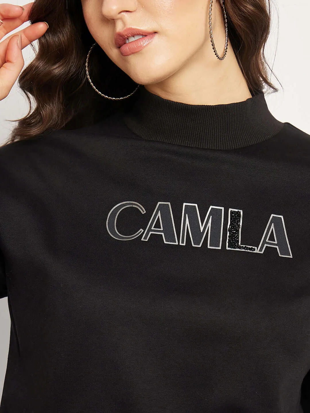Camla Barcelona Logo Print Black Sweatshirt