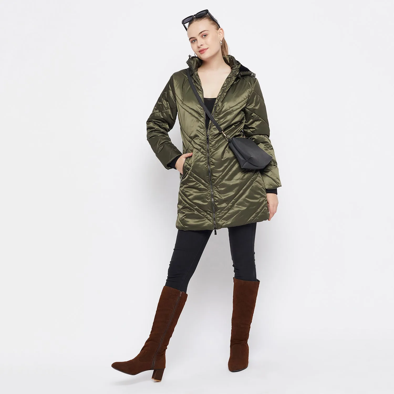 Camla Barcelona Quilted Olive Green Longline Jacket