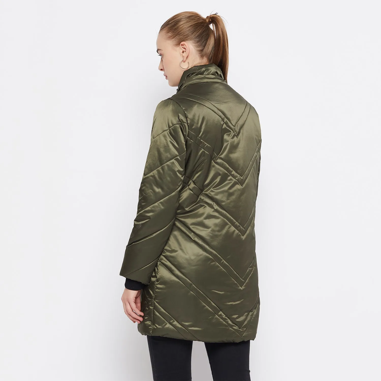 Camla Barcelona Quilted Olive Green Longline Jacket