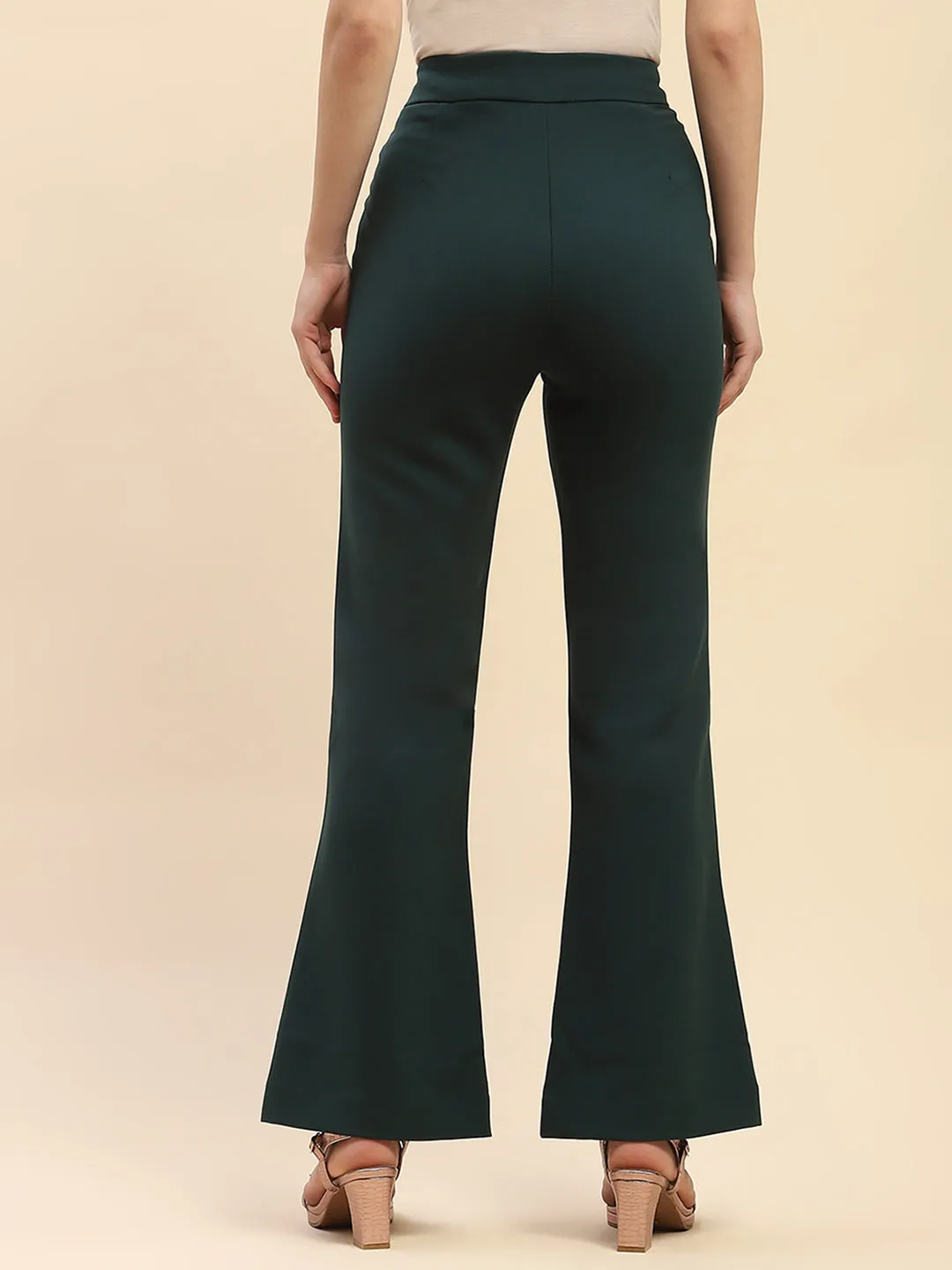 Camla Barcelona Solid Emerald Green Flared Trouser