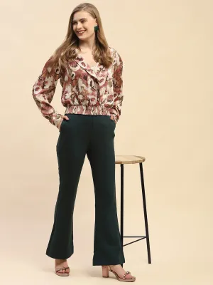 Camla Barcelona Solid Emerald Green Flared Trouser