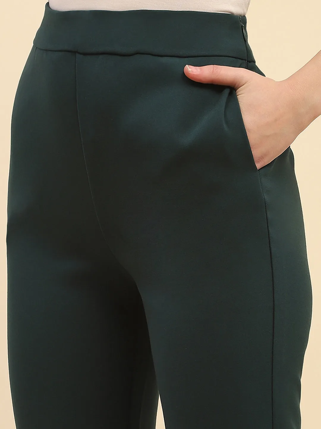 Camla Barcelona Solid Emerald Green Flared Trouser