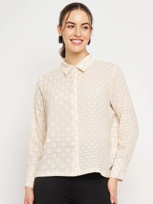 Camla Barelona Chequered Off-White Shirt For Women