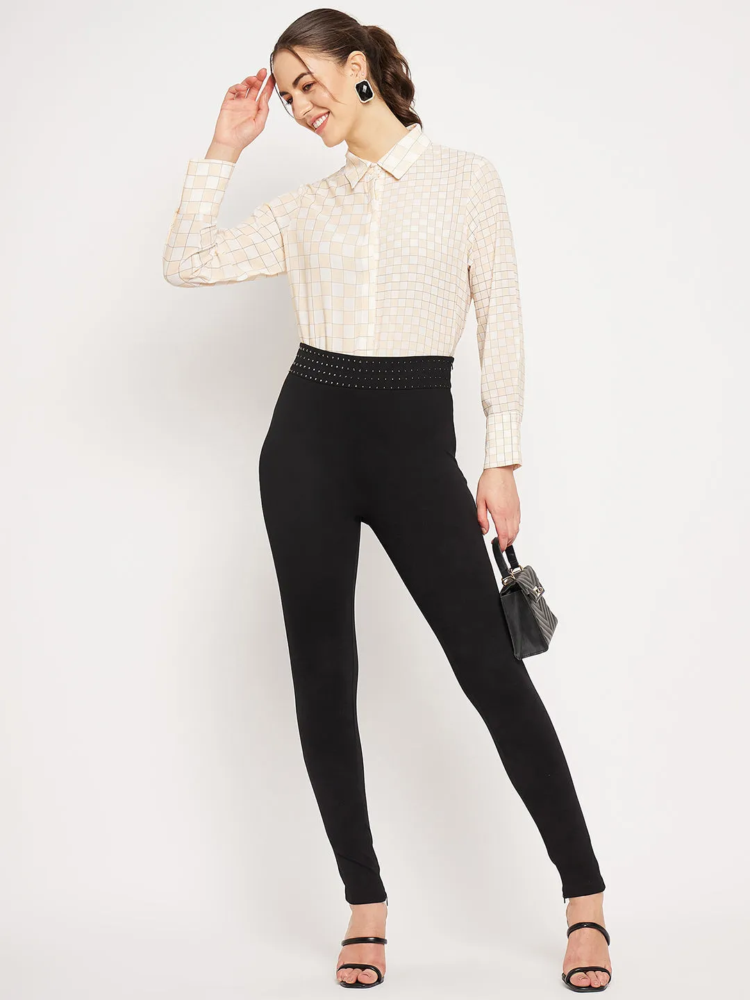 Camla Barelona Chequered Off-White Shirt For Women