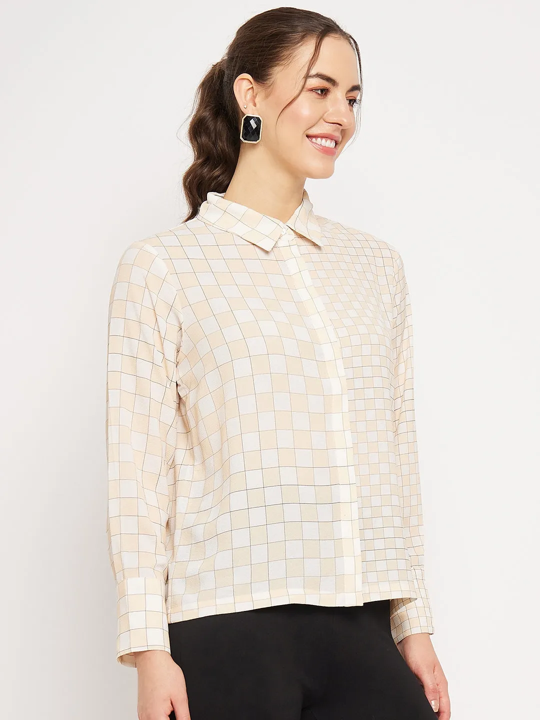 Camla Barelona Chequered Off-White Shirt For Women