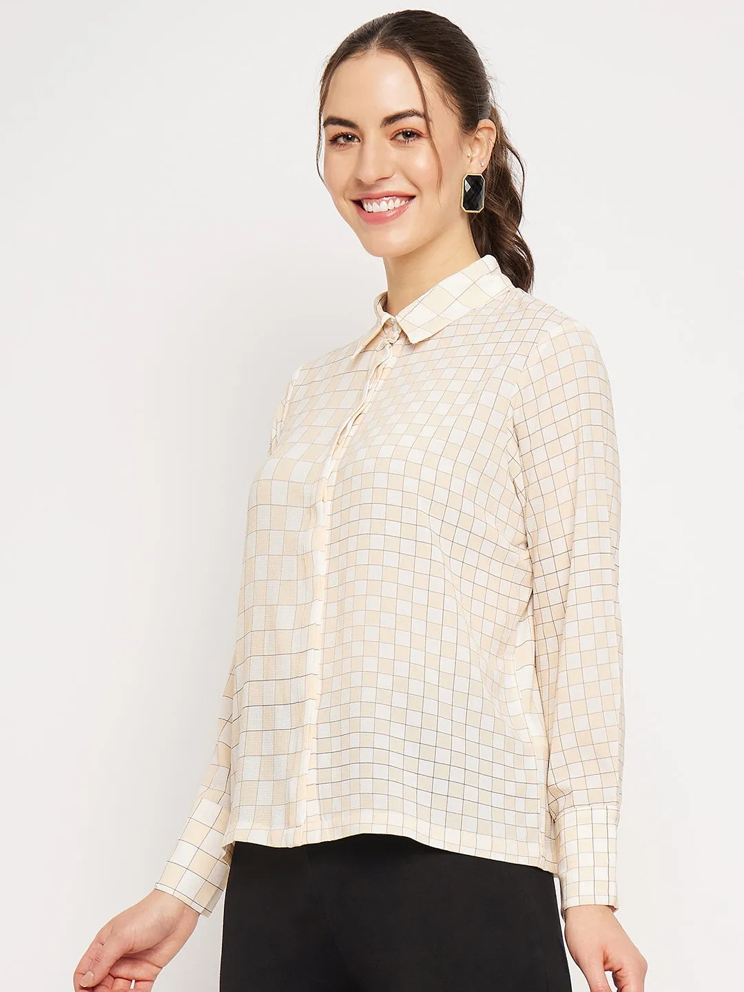Camla Barelona Chequered Off-White Shirt For Women