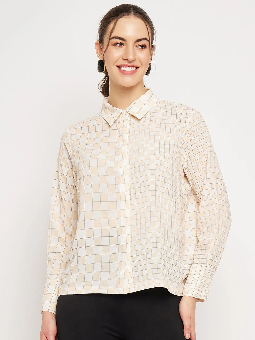 Camla Barelona Chequered Off-White Shirt For Women