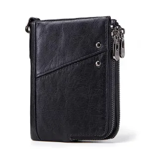 Casual Anti-theft Brush RFID Leather Double Zipper Men's Wallet