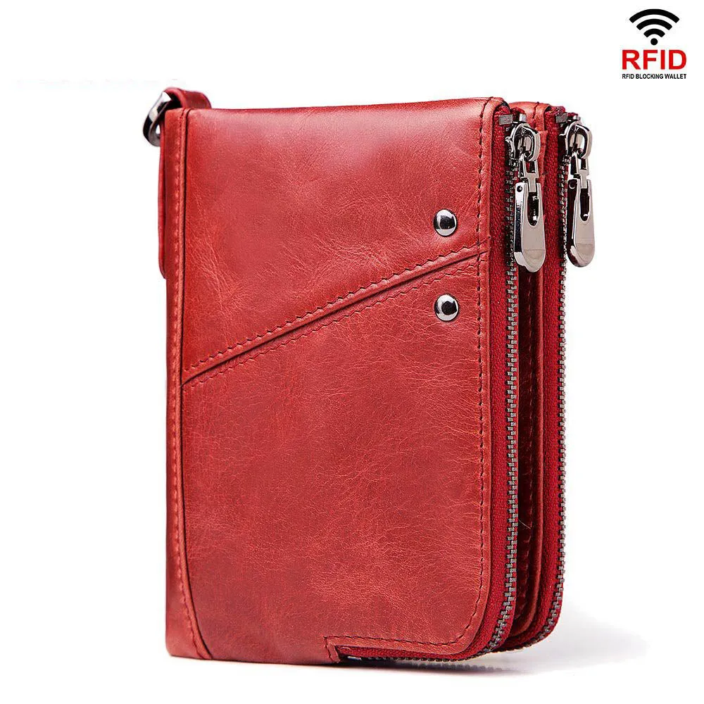 Casual Anti-theft Brush RFID Leather Double Zipper Men's Wallet