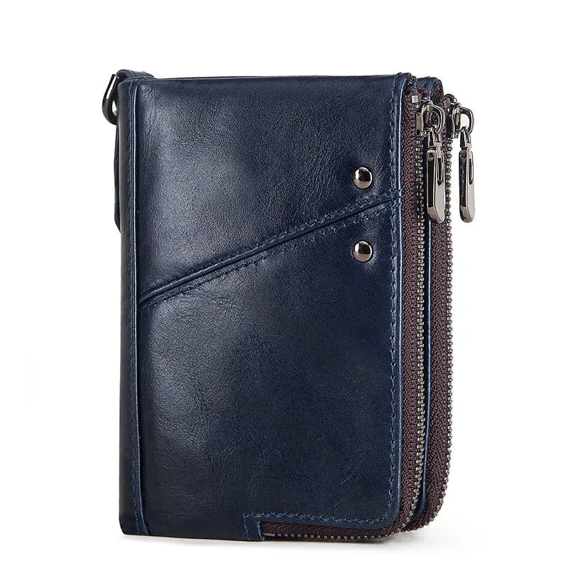 Casual Anti-theft Brush RFID Leather Double Zipper Men's Wallet