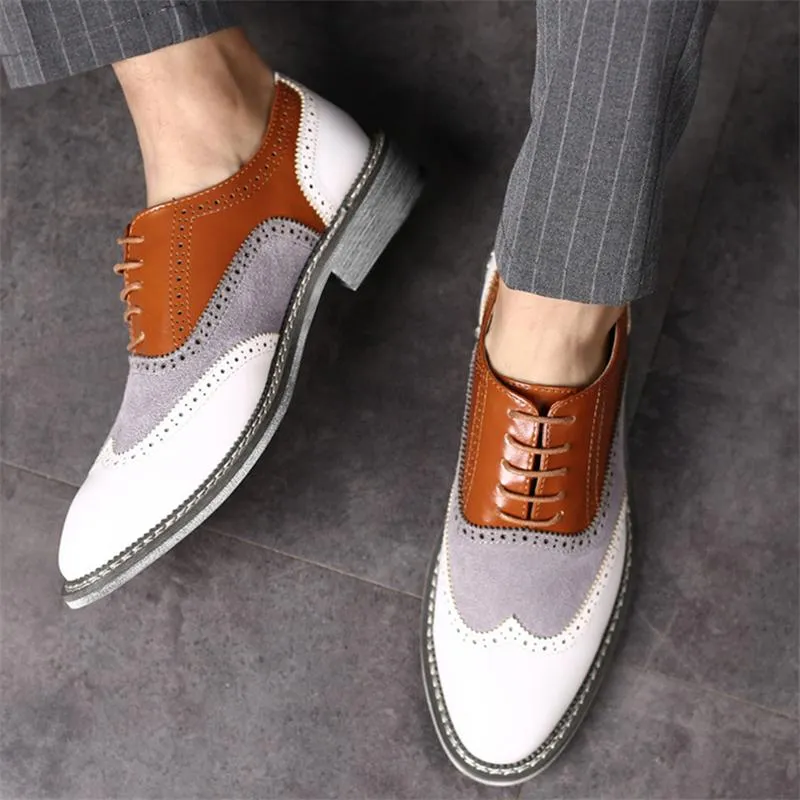 Casual Fashion Pointed Toe Carved PU Leather Shoes For Men