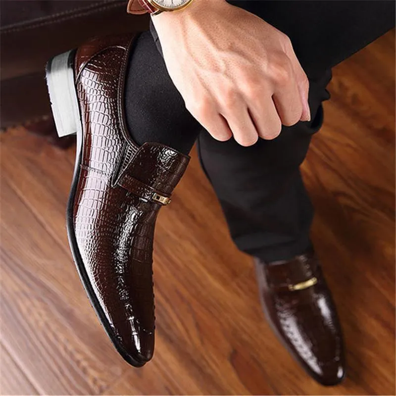 Casual Trendy Low-Top Slip-On Alligator Pattern Dress Shoes For Men