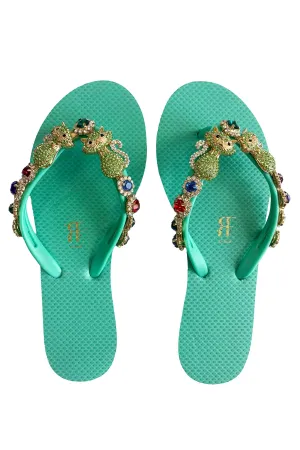 Cat Rhinestone Green Flip Flop