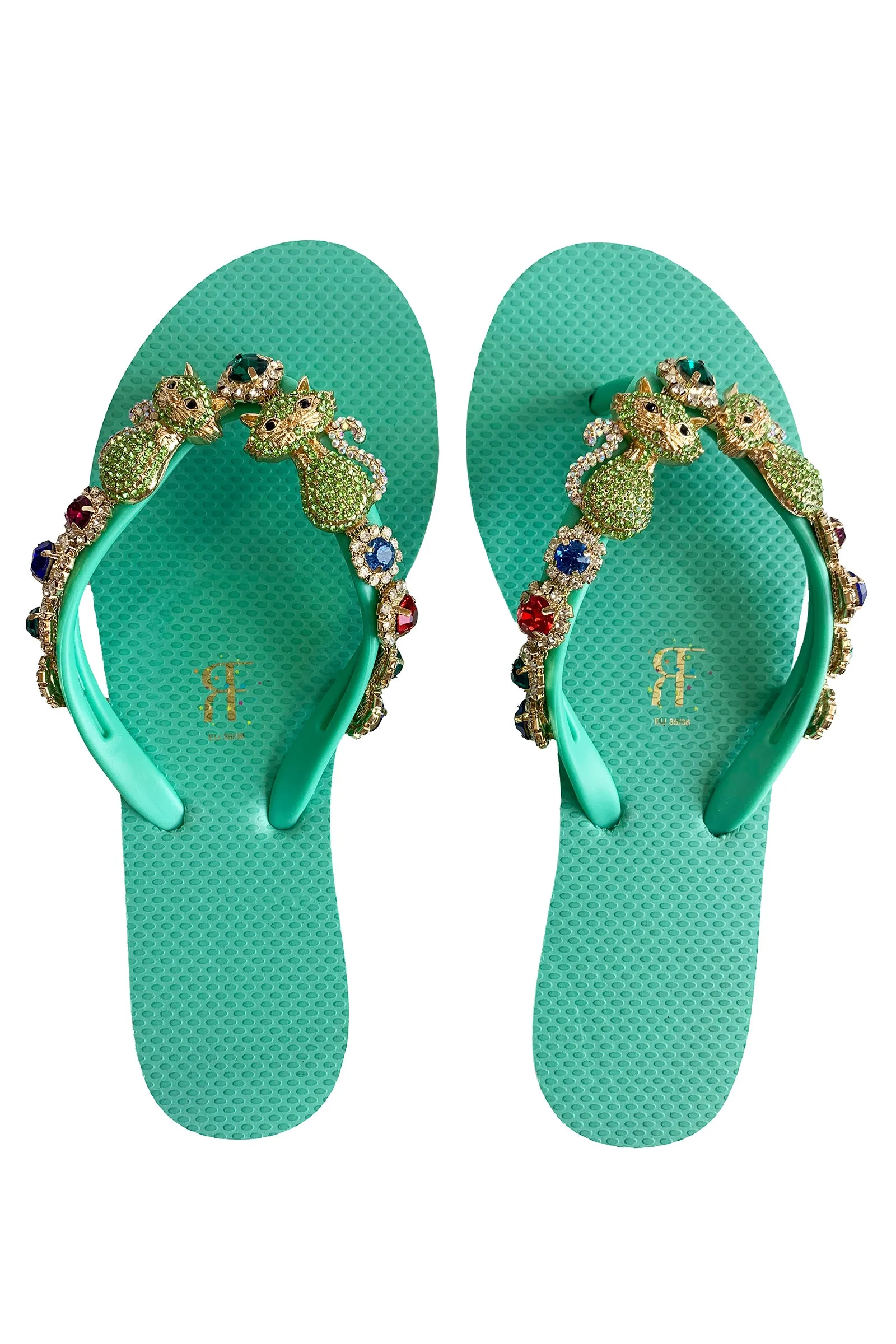 Cat Rhinestone Green Flip Flop