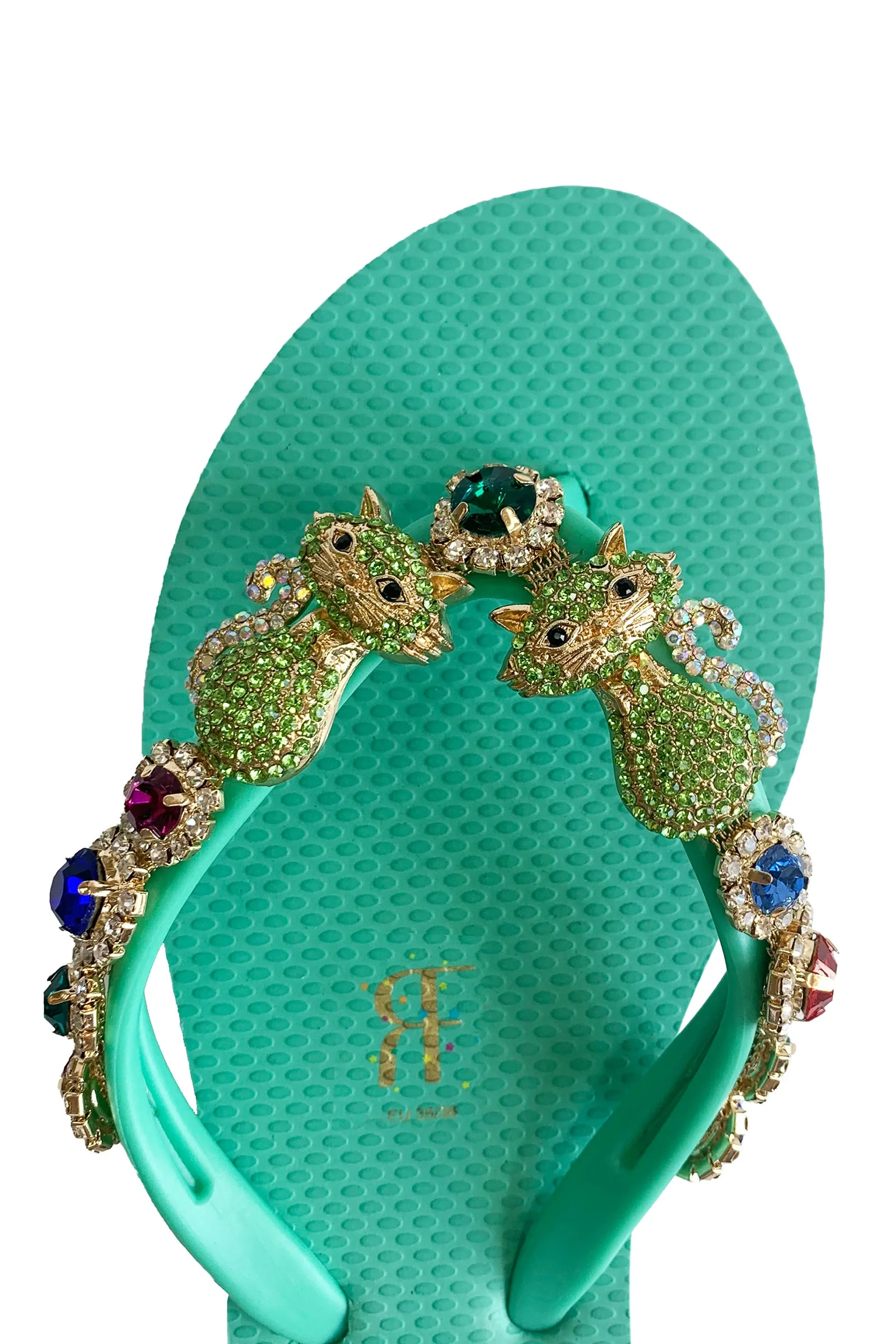 Cat Rhinestone Green Flip Flop
